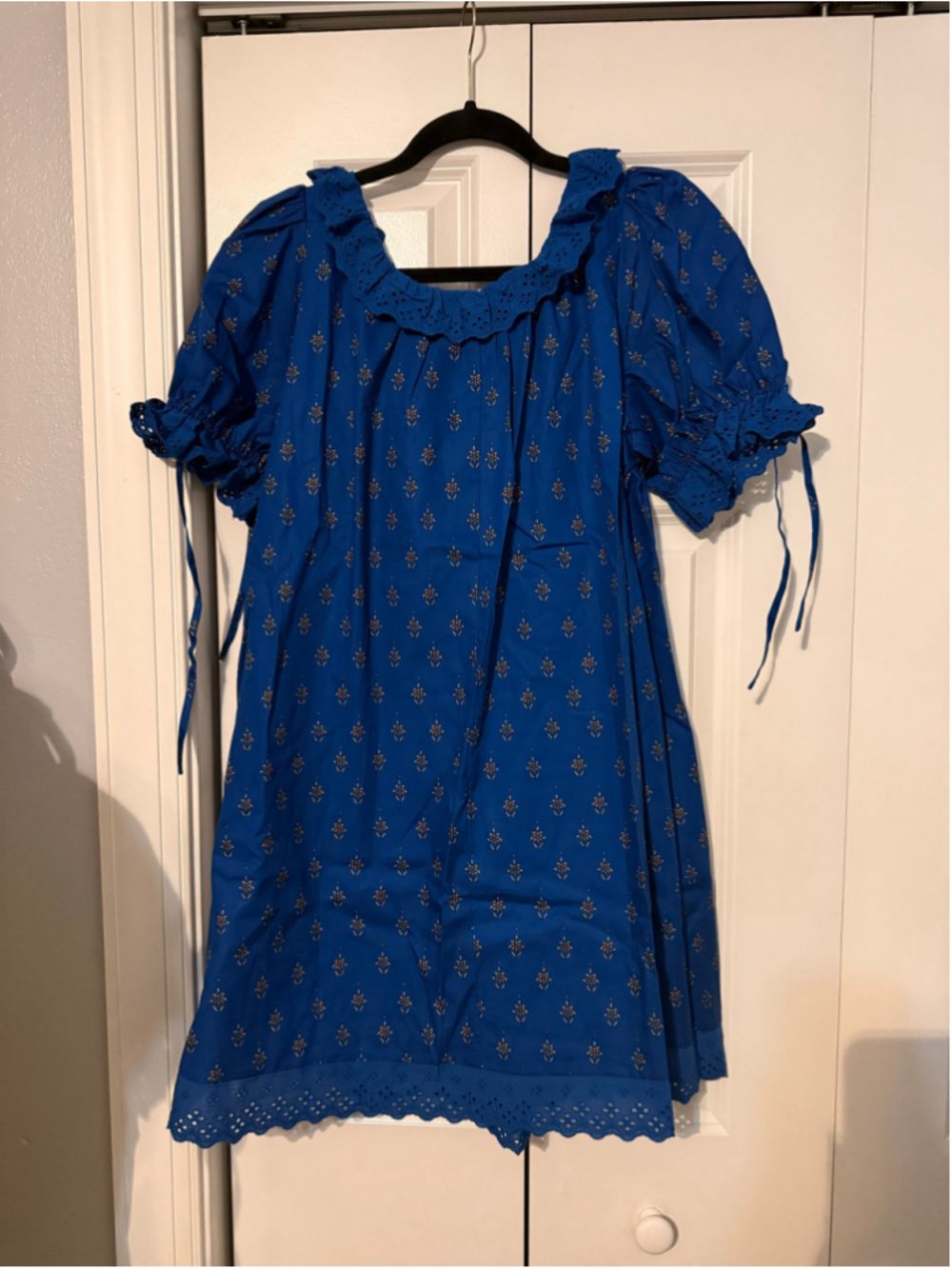 Women's kourt Juliet Cotton Blue Brown Floral Print and Eyelet Trim, Size M - Picture 9 of 9